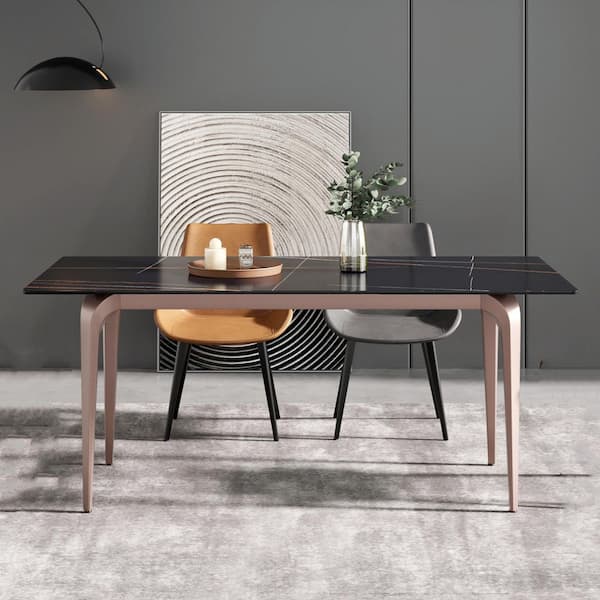 Magic Home 70.87 in. Rectangle Black Luxury Sintered Stone Top Purple Metal 4 Legs Dining Table (Seats 6)