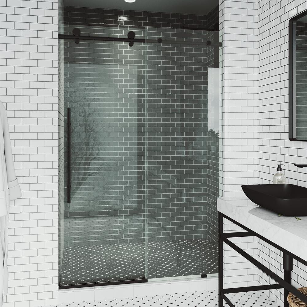 Elan E-Class 64" Matte Black Frameless Sliding Shower Door