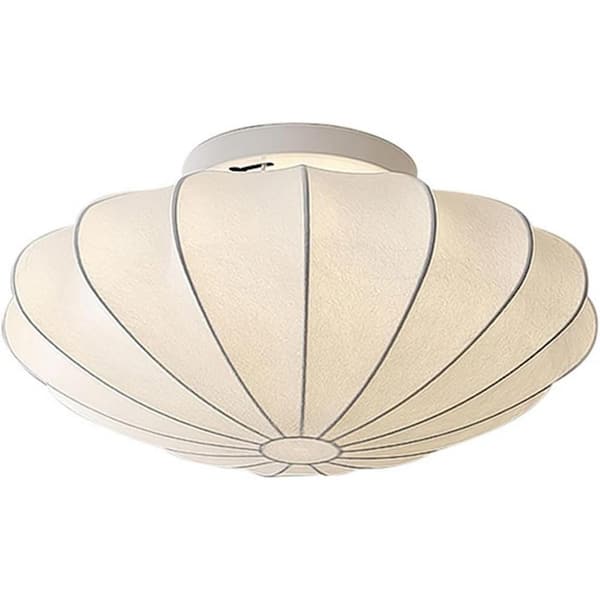 Kateo 16 in. 1-Light White Semi-Flush Mount Ceiling Light With Silk Shade