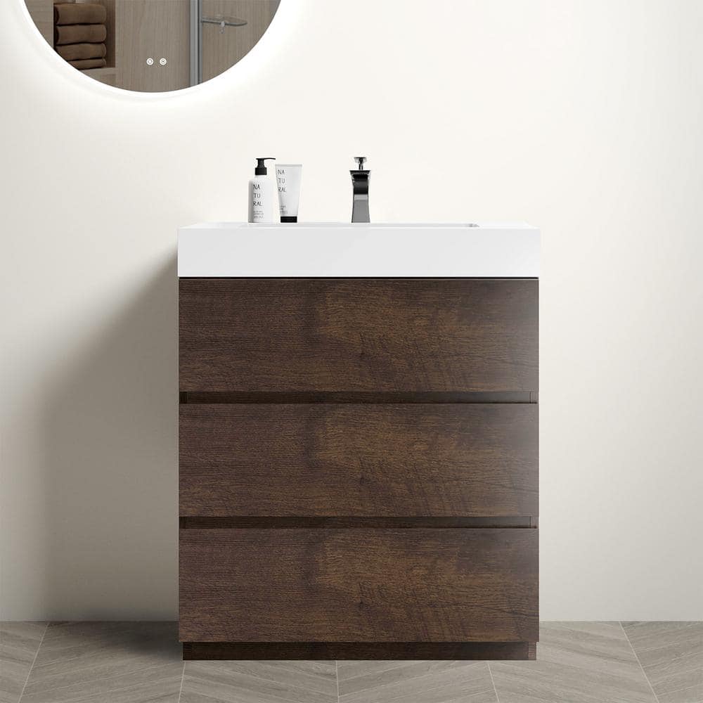 NOBLE 30 in. W x 18 in. D x 37 in. H Single Sink Freestanding Bath Vanity in Wood with White Solid Surface Integral Top -  INSTER, HDBHU026A30F