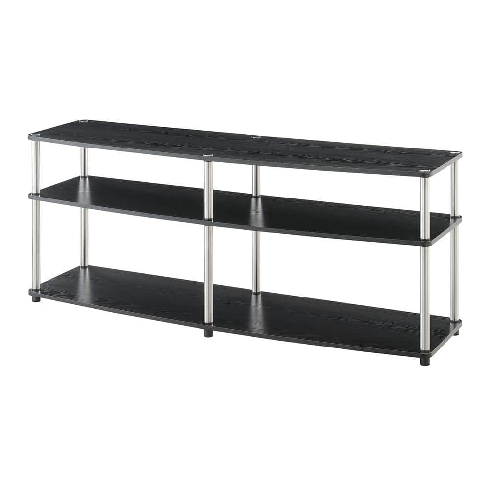 Black 59" 3-Tier TV Stand with Stainless Steel Poles