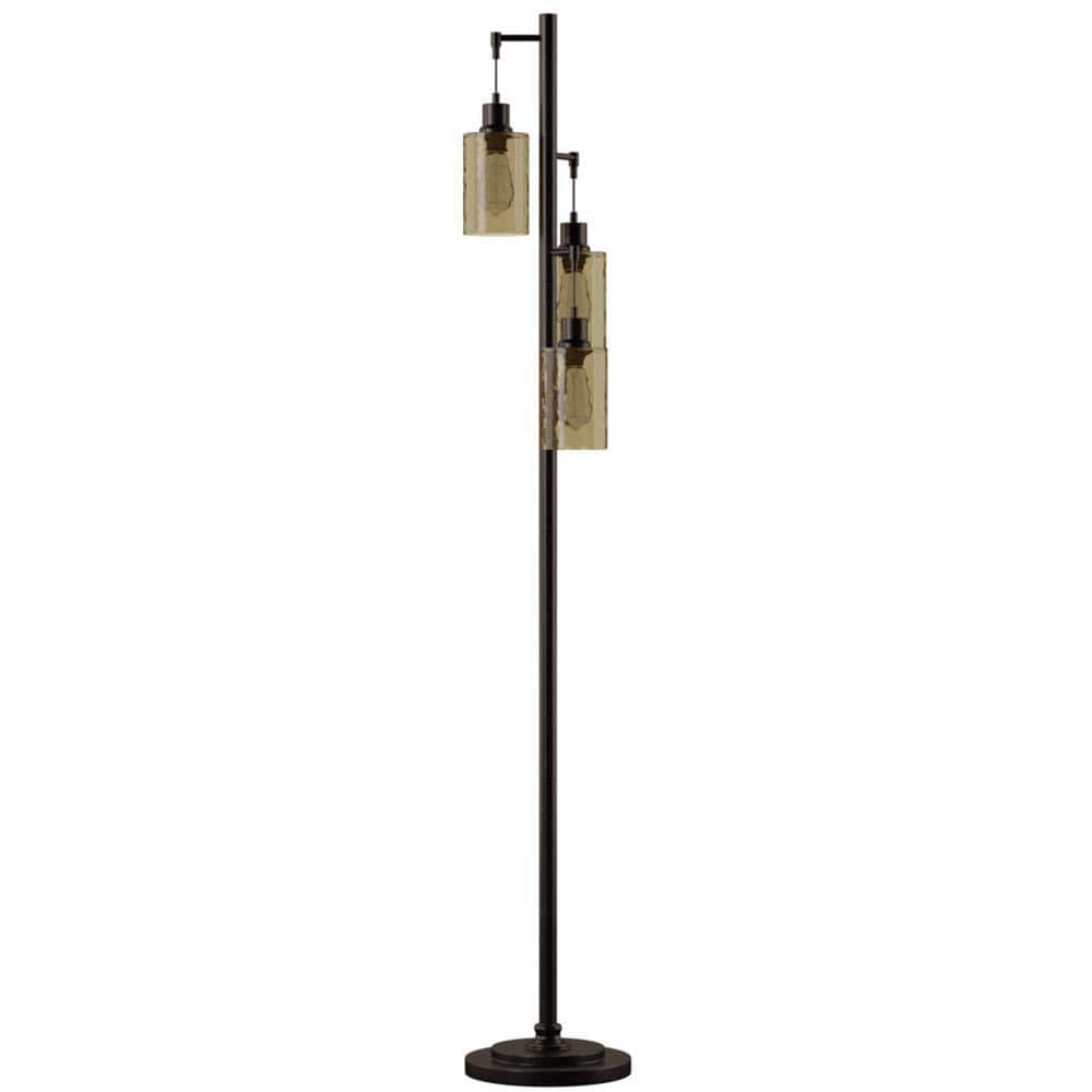 Adjustable Bronze Multi-Head Floor Lamp with Dimpled Glass Shades