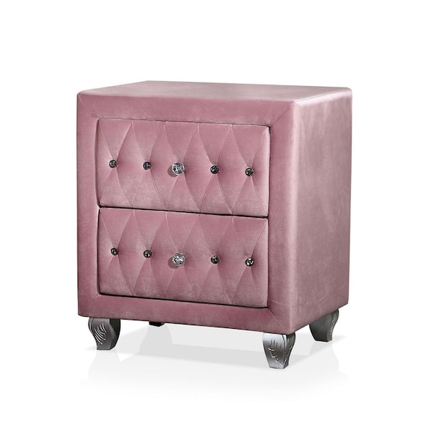 Furniture of America Nesika 2-Drawer Pink Upholstered Nightstand (26 in. H x 23 in. W x 17.5 in. D)