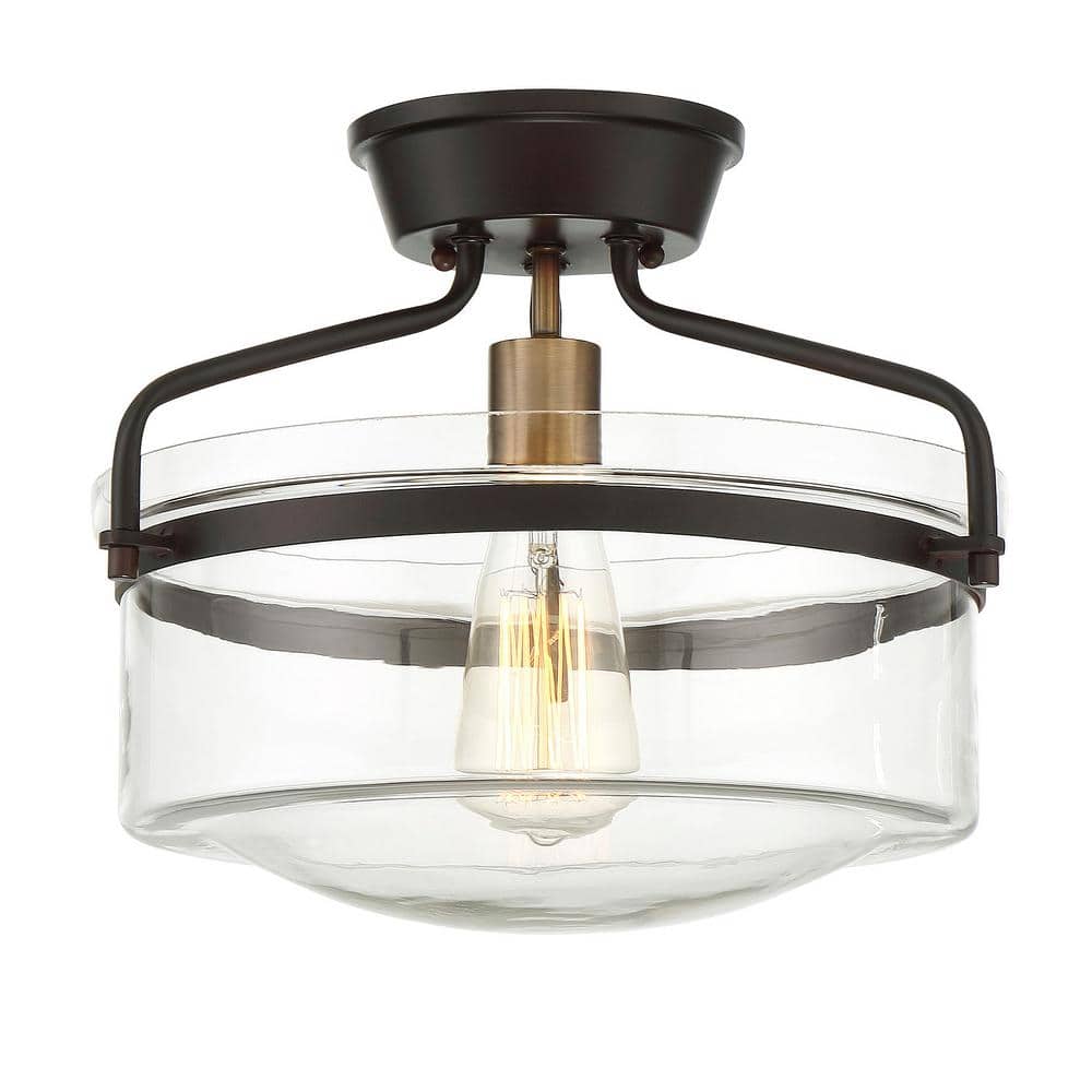 Clear Glass and Bronze Semi-Flush Mount Ceiling Light