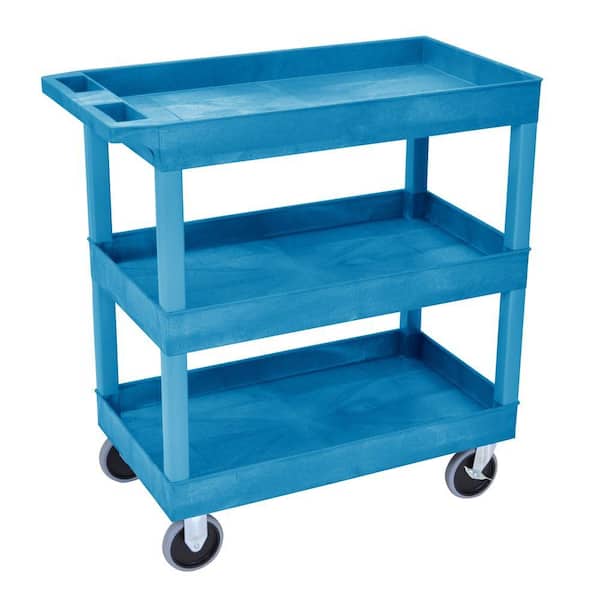 H Wilson 18 in. x 35 in. 3-Tub Shelf Utility Cart, Blue