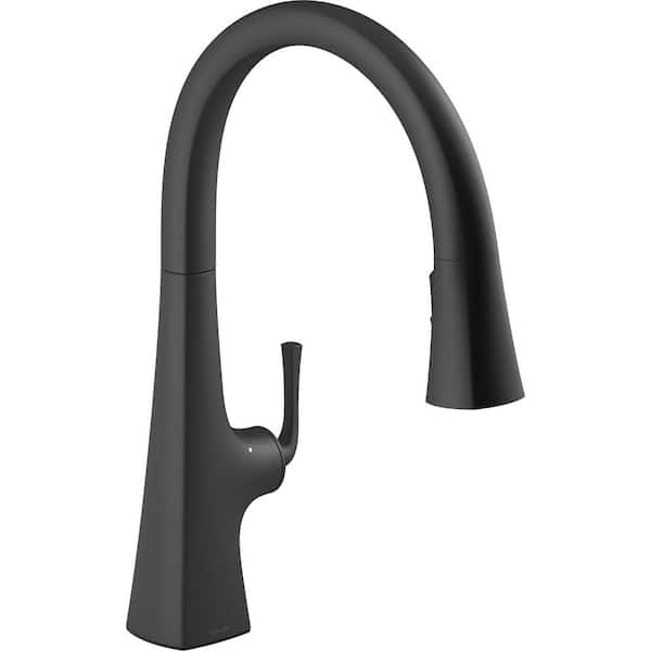 KOHLER Graze Single-Handle Touchless Pull Down Sprayer Kitchen Faucet in Matte Black