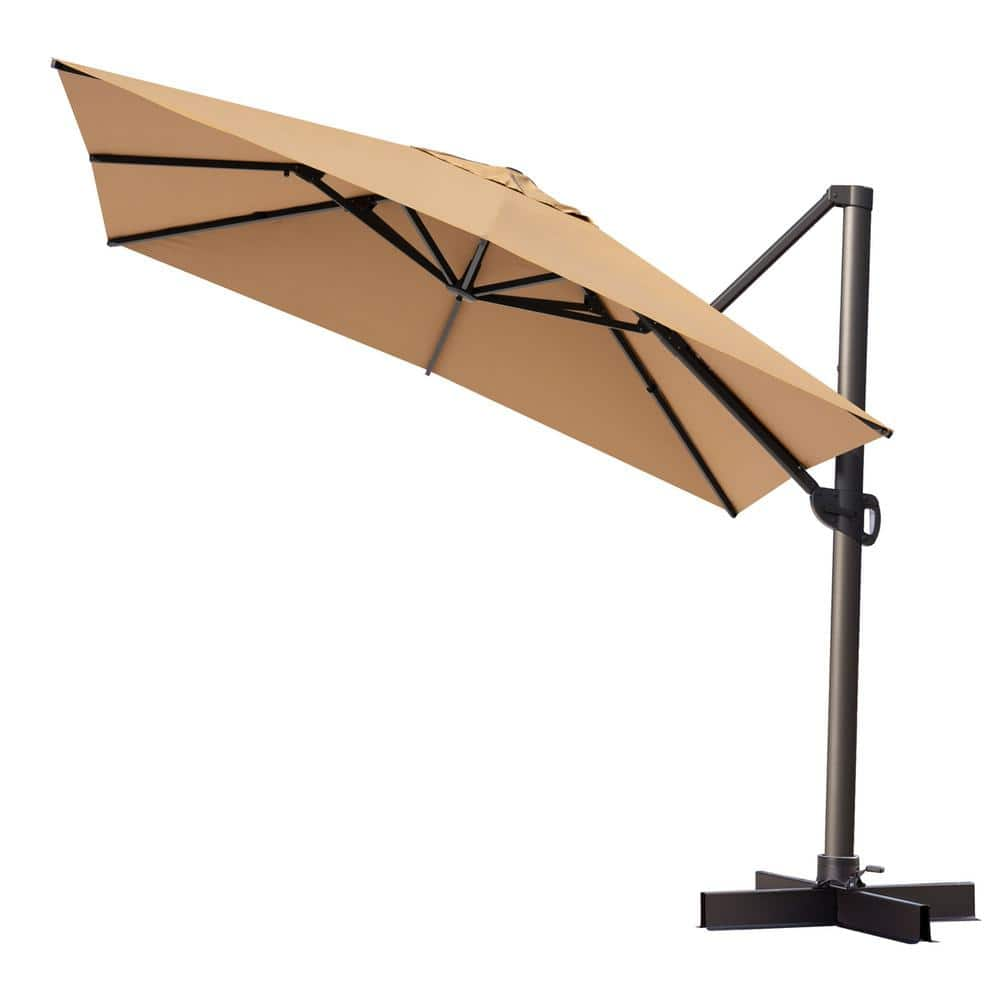 10 ft. x 10 ft. Outdoor Rectangular Heavy-Duty 360-Degree Rotation Cantilever Patio Umbrella in Tan -  Pellebant, PB-PU037TAN-N1