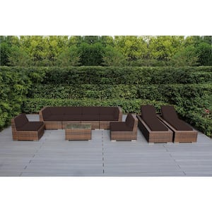 Mixed Brown 9-Piece Wicker Patio Combo Conversation Set with Supercrylic Brown Cushions