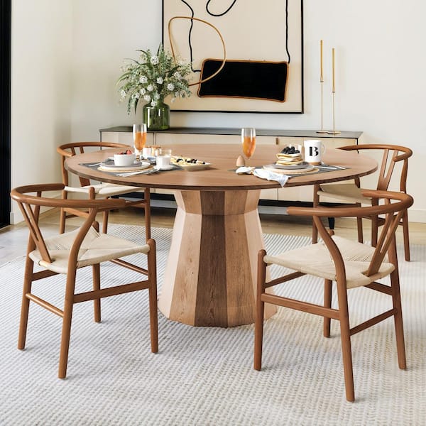 OrangeOne Gagner 20 in. Brown Wishbone Dining Chair Solid Wood