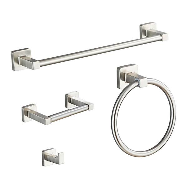 4-Piece Stainless Steel Bath Hardware Set with Mounting Hardware in Brushed Nickel, Includes 16 in. Hand Towel Bar