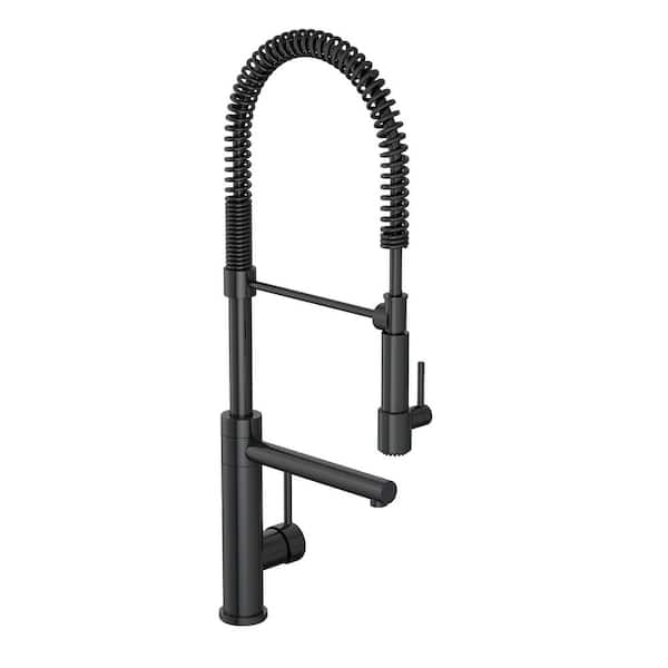 Single-Handle Spring Sprayer Kitchen Faucet and Pot Filler in Matte Black