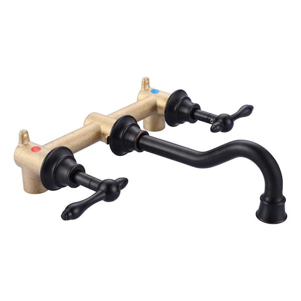 ALEASHA Double Handle Wall Mounted Bathroom Faucet in Oil Rubbed Bronze