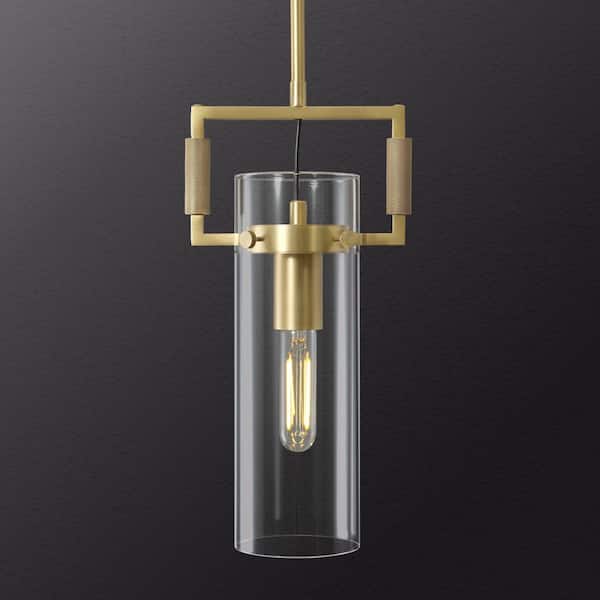 1-Light Dimmable LED Brass Glass Kitchen Island Pendant Light for Living Room, Bedroom, Entryway, Dining Room, Foyer