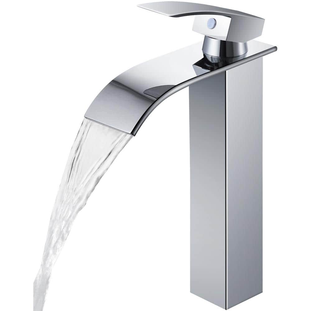 Single Hole Single-Handle Waterfall Vessel Sink Faucet in Polished Chrome