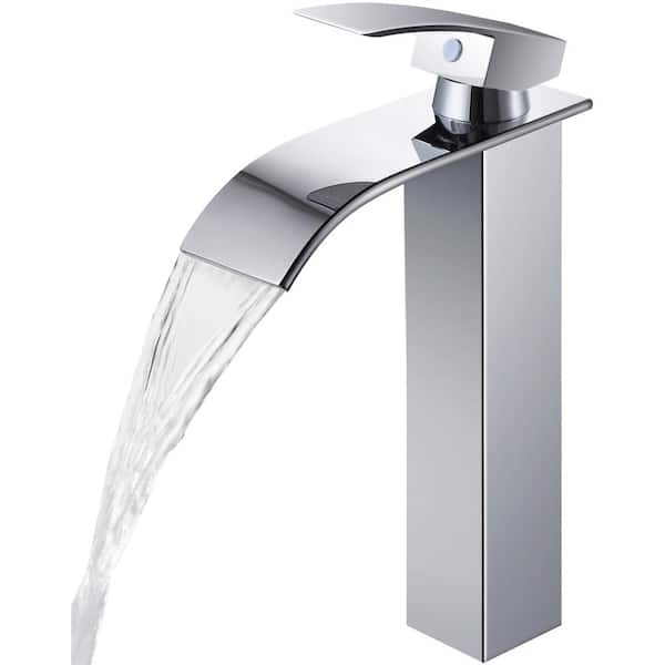 AKLFGN Single Hole Single-Handle Waterfall Vessel Sink Faucet in Polished Chrome