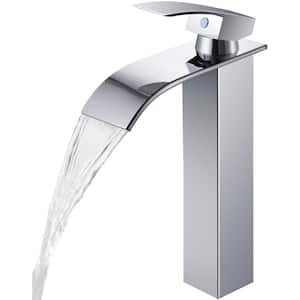 Single Hole Single-Handle Waterfall Vessel Sink Faucet in Polished Chrome