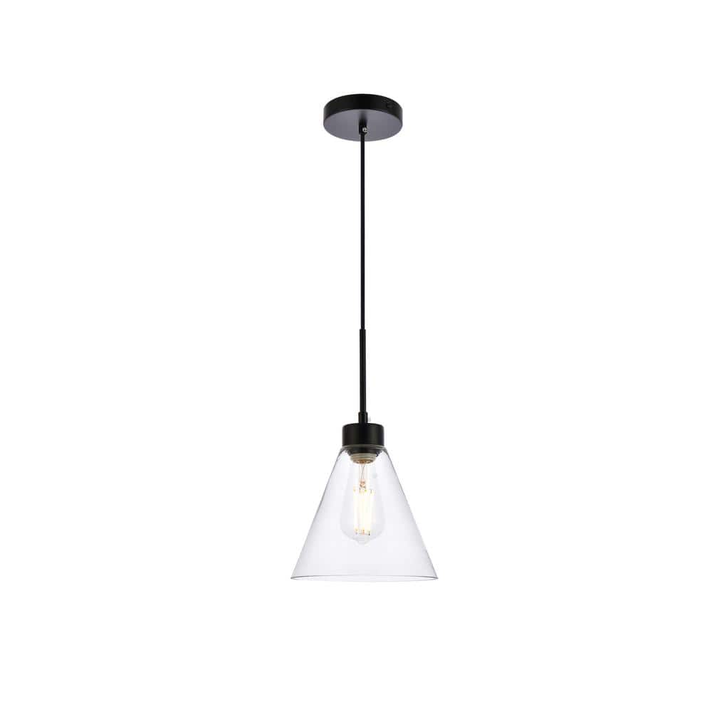 Home Living 40-Watt 1-Light Black Pendant Light with Glass Shade, No Bulbs 