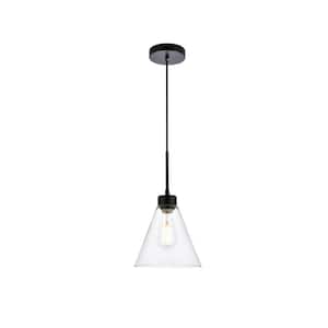 Home Living 40-Watt 1-Light Black Pendant Light with Glass Shade, No Bulbs Included
