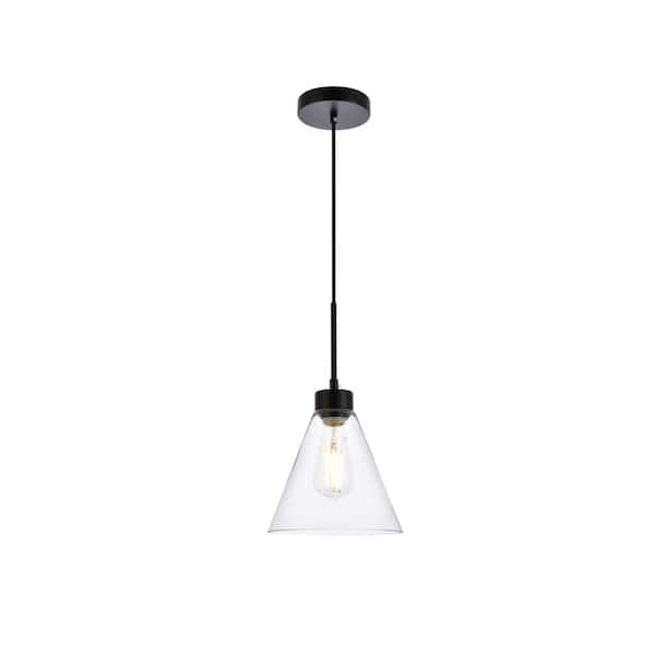 Unbranded Home Living 40-Watt 1-Light Black Pendant Light with Glass Shade, No Bulbs Included
