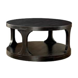 Tallia 36 in. Black Round Wood Coffee Table with 1-Shelf