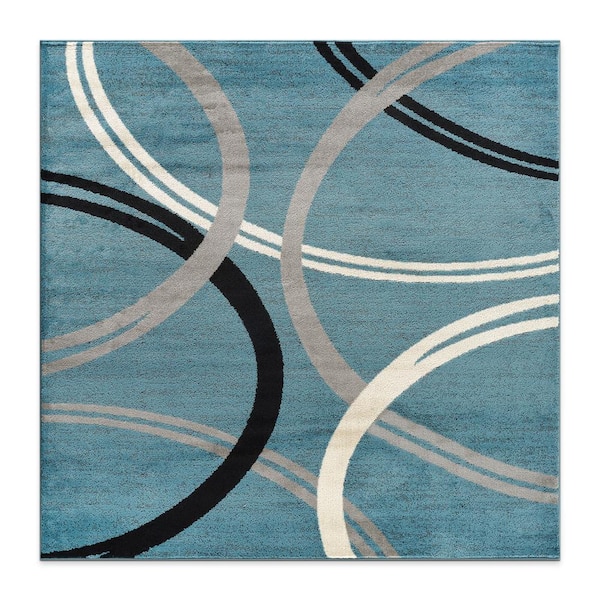 Toscana Blue 6 ft. 6 in. x 6 ft. 6 in. Square Modern Abstract Circles Indoor Area Rug