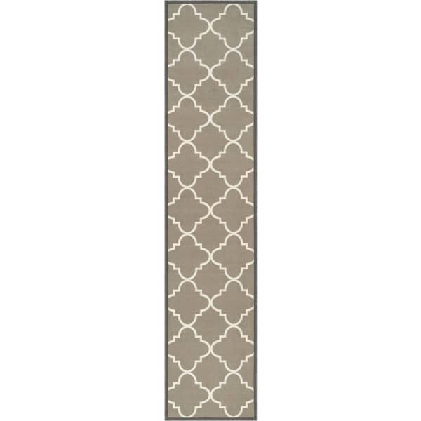 Kings Court Brooklyn Trellis Grey 3 ft. x 12 ft. Modern Runner Rug