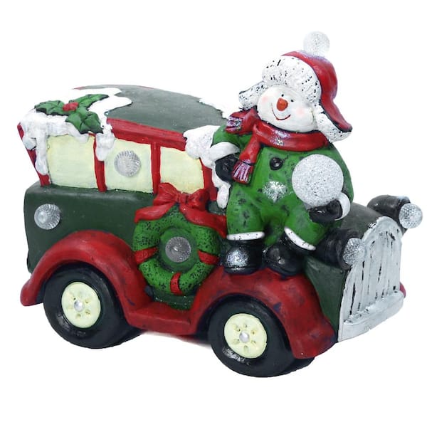 Alpine Corporation 12 in. Tall Snowman and Retro Car Statue with Color ...