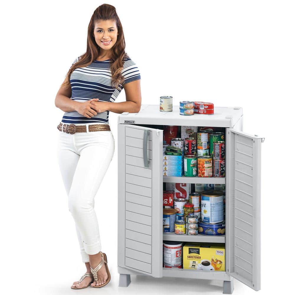 Light Gray Polypropylene Freestanding Office Storage Cabinet with Adjustable Shelves