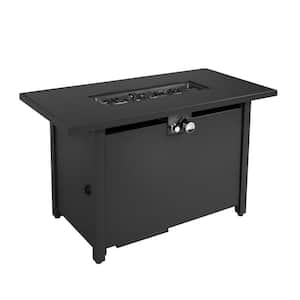 42" W x 25" H Black Rectangle Steel Outdoor Fire Pit Table with Lid