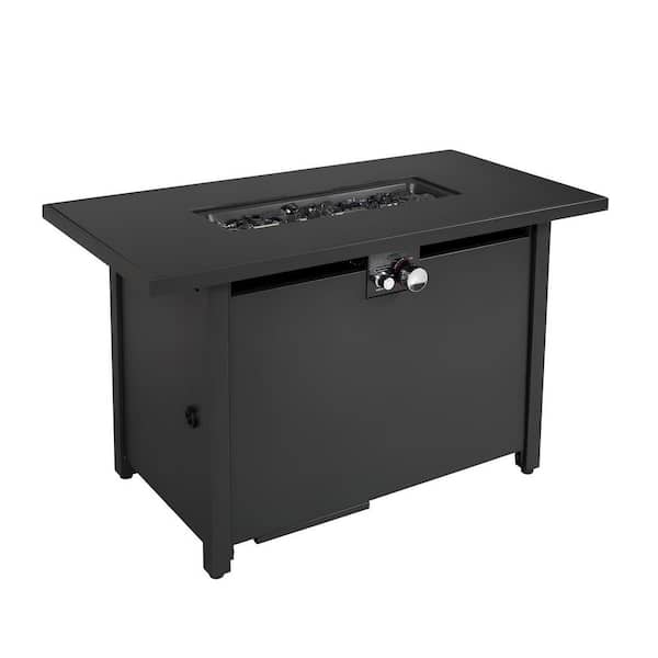Tatayosi 42" W x 25" H Black Rectangle Steel Outdoor Fire Pit Table with Lid