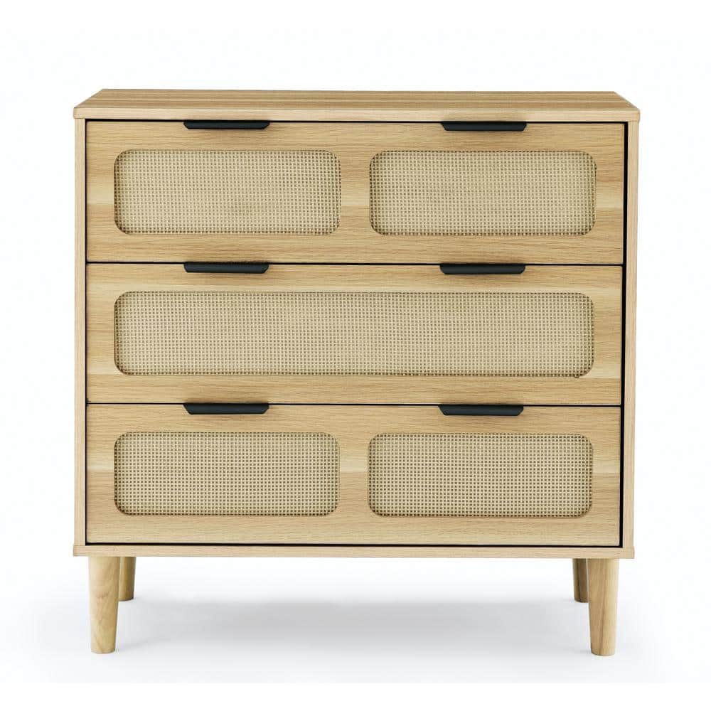 31.5 in. W x 13.75 in. D x 31.25 in. H Natural Wood Brown Rattan Linen Cabi