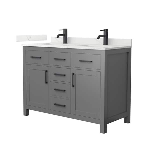 Wyndham Collection Beckett 48 in. Double Freestanding Dark Gray Bath Vanity with Giotto Quartz Top (Assembled)