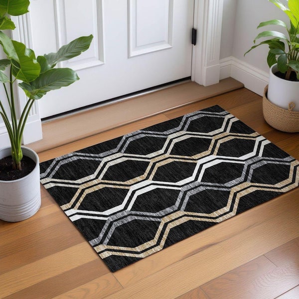 Chantille Machine Washable Indoor/Outdoor Abstract ACN2326 Black 2 ft. x 3 ft. Accent Rug