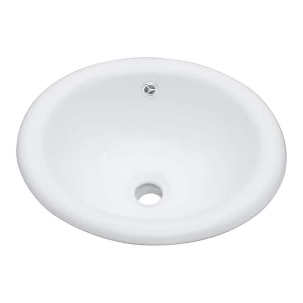 17 in. x 15.5 in. Semi-Recessed Ceramic Bathroom Sink in White, Countertop Vessel Design