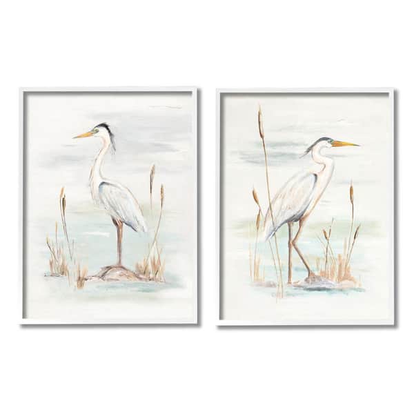 The Stupell Home Decor Collection Elegant Heron Birds Cattails Plants in Water Painting Design By Patricia Pinto Framed Animal Art Print 20 in. x 16 in.