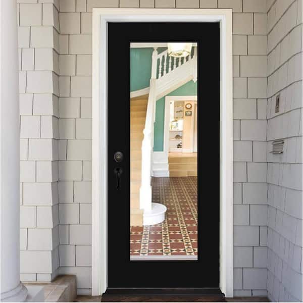 Legacy 30 in. x 80 in. Full-Lite Clear Glass RHIS Black Finish Fiberglass Prehung Front Door