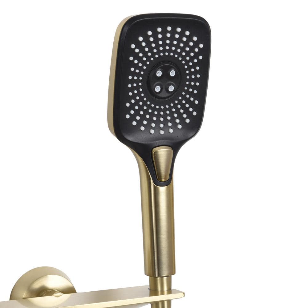 Brushed Gold Brass Thermostatic Wall-Mounted Shower System