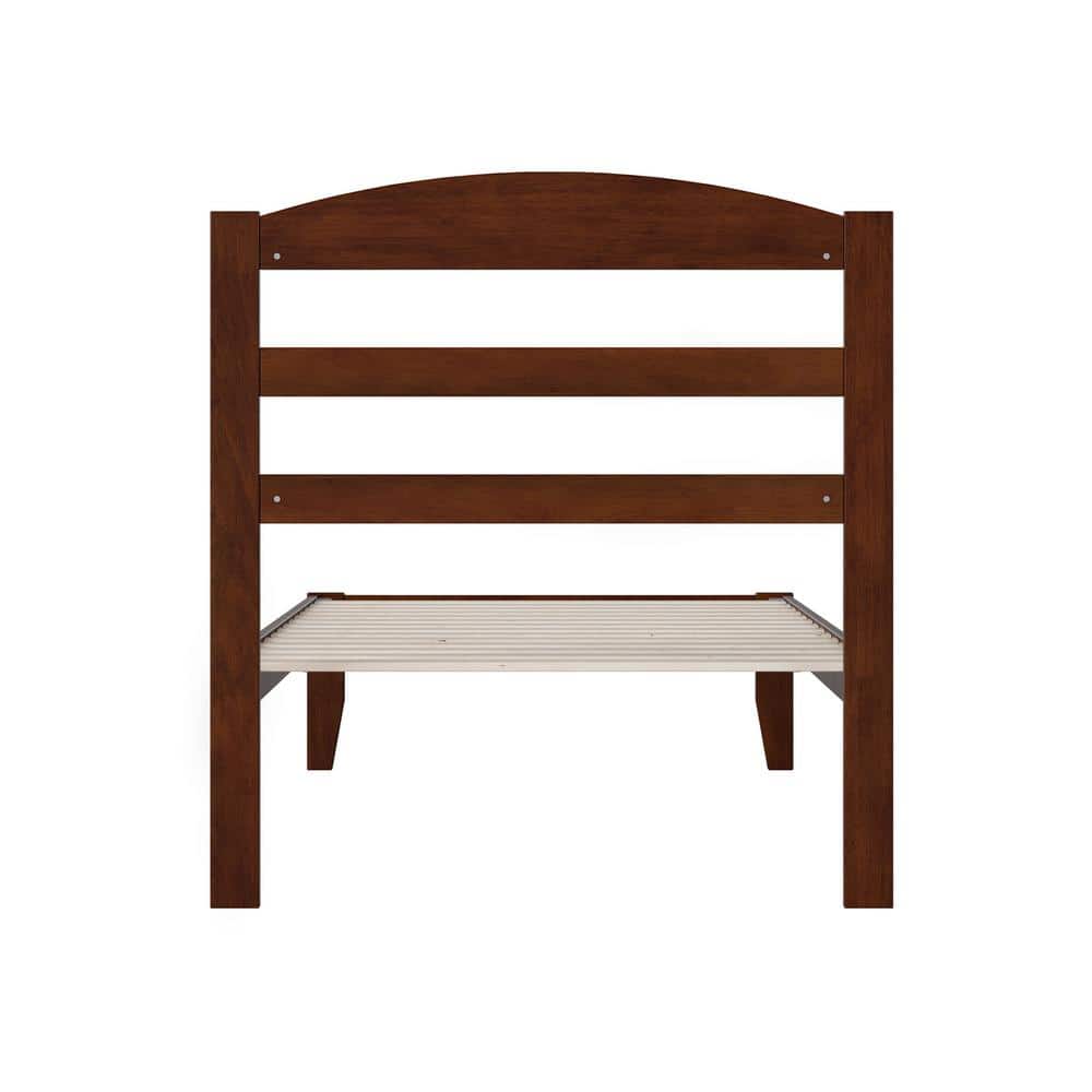 Mission-Inspired Twin Walnut Wood Platform Bed with USB Charger