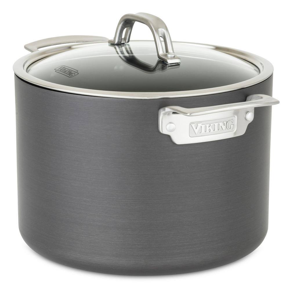 Viking 8 Quart Gray Aluminum Nonstick Stockpot with Glass Lid