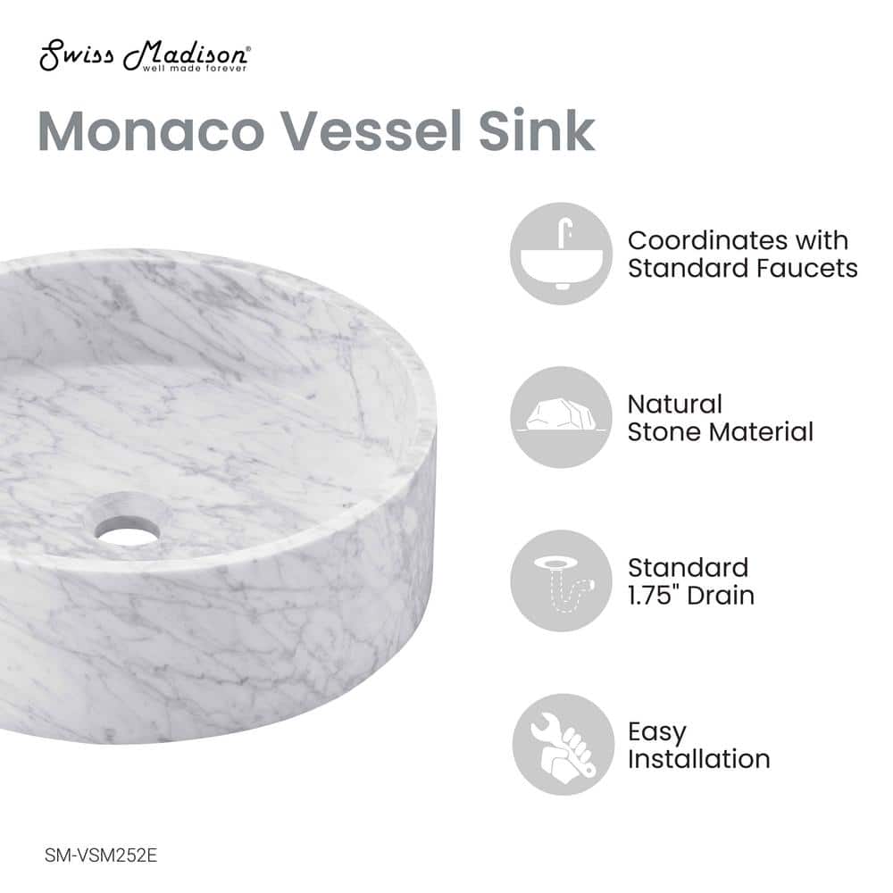 Monaco 17" Round Marbled Grey Ceramic Vessel Sink