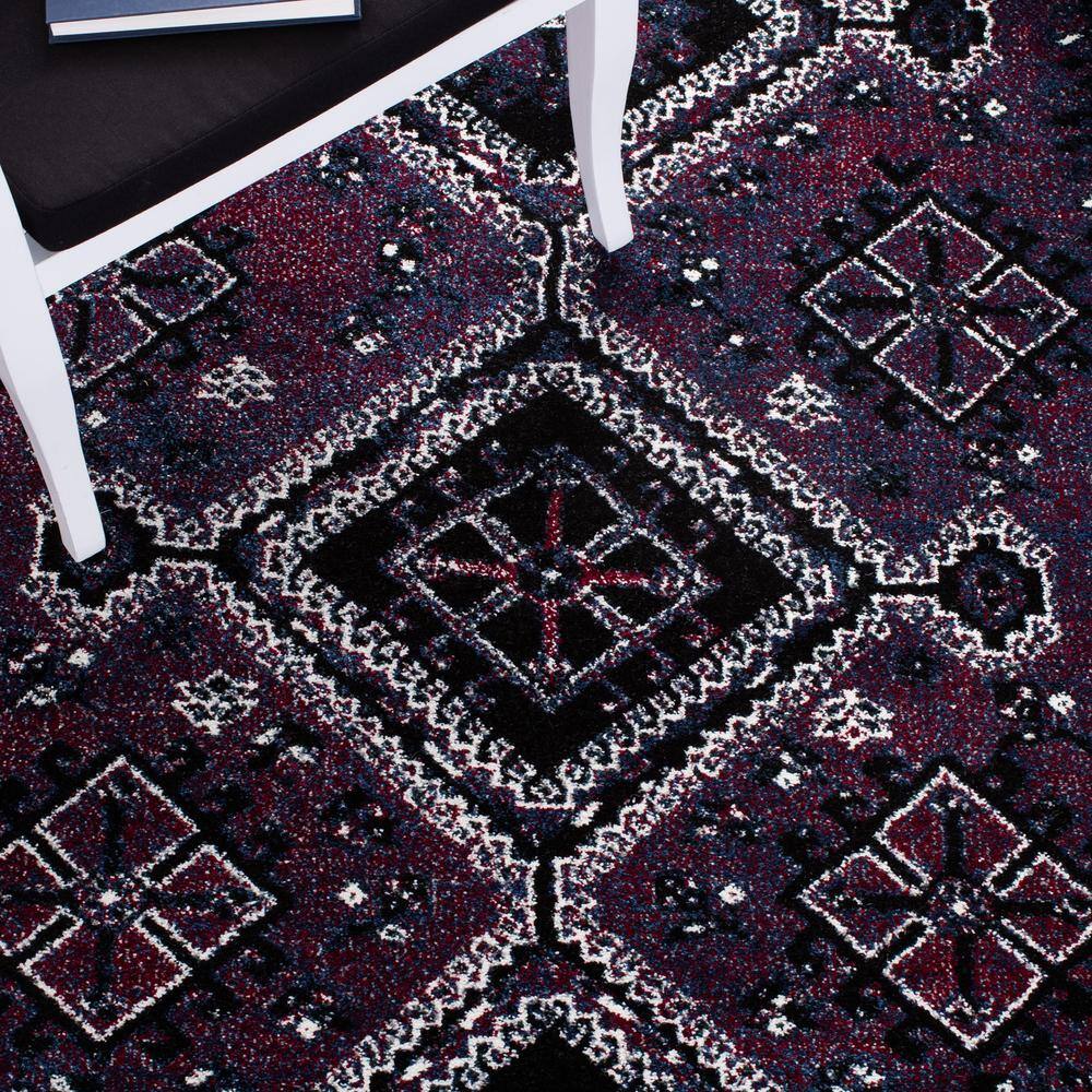 Vintage Hamadan Black and Purple Rectangular Synthetic Area Rug