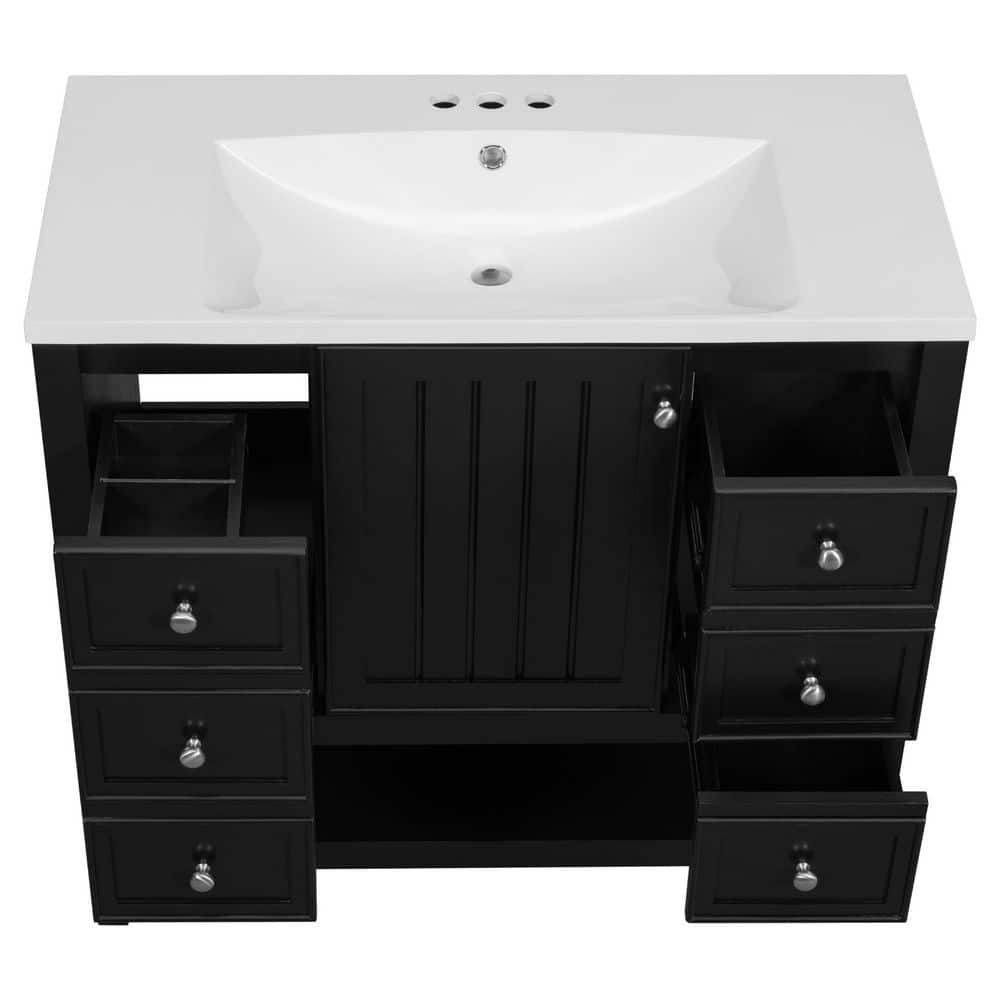 36 in. Single Sink Freestanding Black Bath Vanity with White Ceramic Sink Top price history on PriceWatchPro