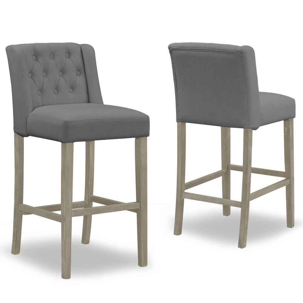 Glamour Home 29 In Aled Grey Fabric With Side Wings And Tufted Buttons   Gray Glamour Home Bar Stools Ghstl 1294 64 1000 