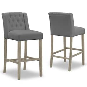 29 in. Aled Grey Fabric with Side Wings and Tufted Buttons Bar Stool (Set of 2)
