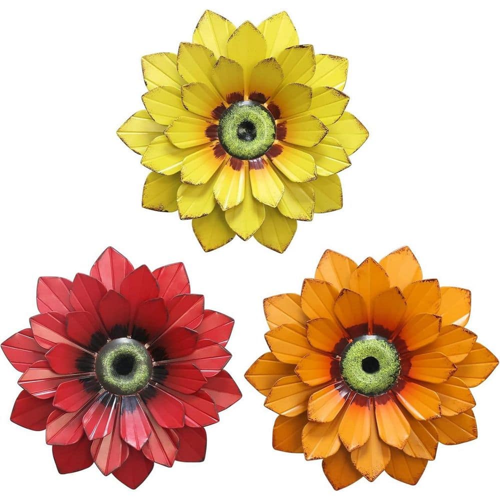 Cubilan 9 in. x 9 in. 3 Pieces Red Yellow and Orange Metal Flower