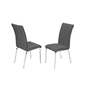 Anitta 2-Piece Dark Gray Faux Leather Stainless Steel Legs Chairs