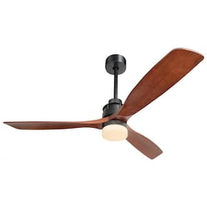 60 in. LED Smart Indoor Black Ceiling Fan with LED Light and Remote Control Solid Wood Blade