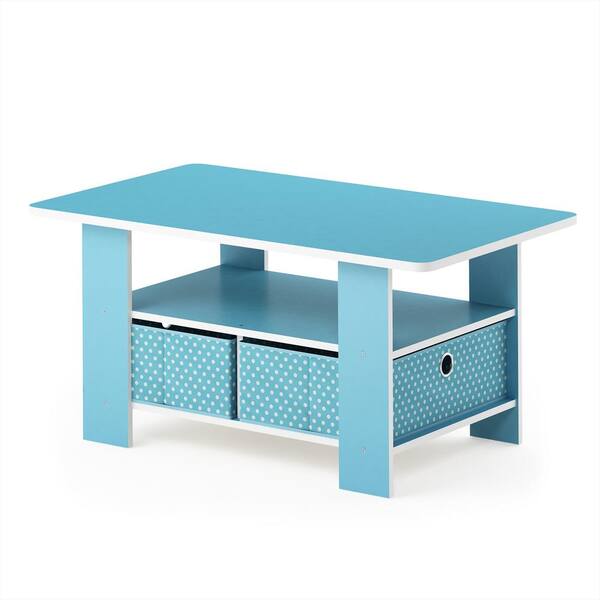 Furinno Home Living Light Blue Bin Drawer Coffee Table