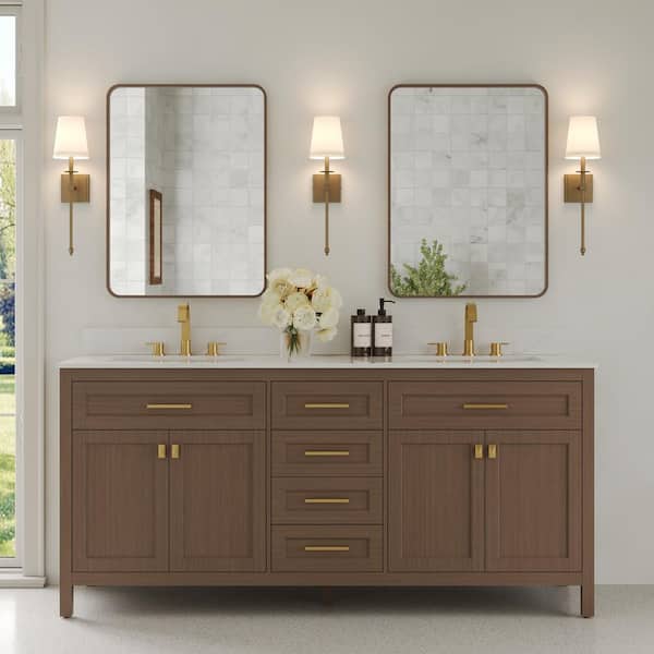 8 in. Widespread Double Handle Bathroom Faucet with Waterfall Spout in Brushed Gold (Valve Included)
