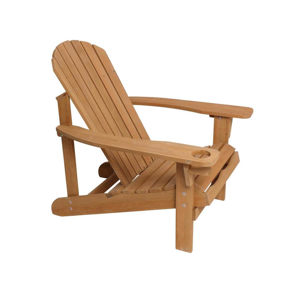 Natural Wood Adirondack Chair with Cup Holder